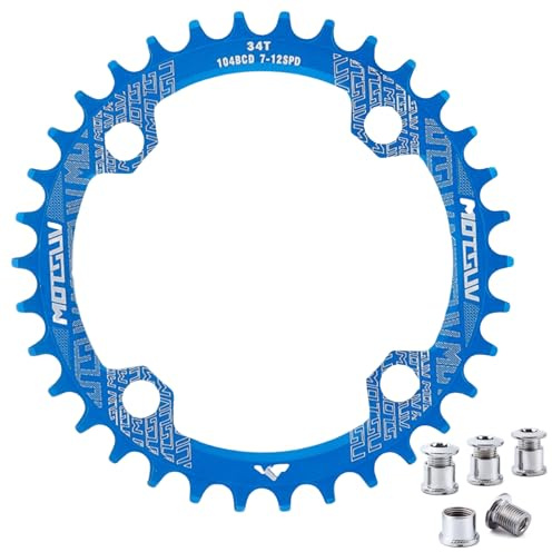QIAMNI 104 BCD 32T 34T 36T 38T smal bred enkelkedjering med 4 delar kedjehjul bultar för vägcyklar, mountainbikes, BMX MTB cykel (blå, 34T)