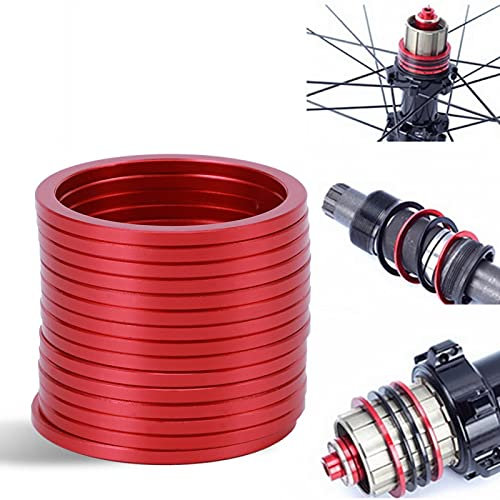 Kuuleyn Innenlager Spacer, 15 Stück Aluminiumlegierung Rennrad Innenlager Dichtung Fahrrad Schwungradnabe Unterlegscheibe Spacer zum Einstellen des Chassis Lenkrad(rot)