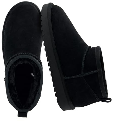CUSHIONAIRE Hip 2 Genuine Suede Ankle Boots for Women, Cozy Faux Shearling Lining Pull On Winter Womens Boots, BLACK 6.5