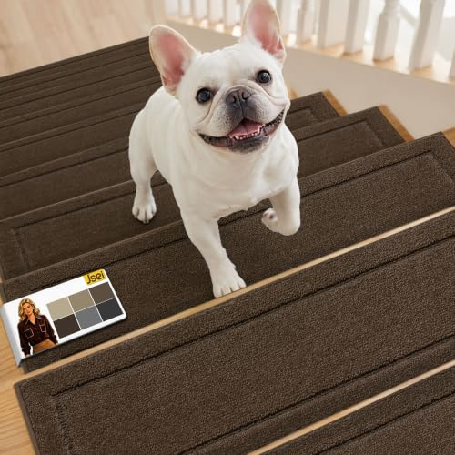 JSEI Stair Treads for Wooden Steps Indoor, 4-Pack, 30 x 8, Brown