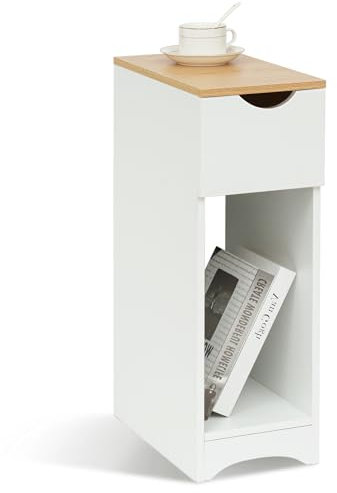 Awhtixbo Weißer Nachttisch Boxspringbett Nachttisch mit Schublade für Schlafzimmer und Kinderzimmer Beistelltisch für Boxspringbett Couch Telefontisch Maße: 20x35x60cm,C