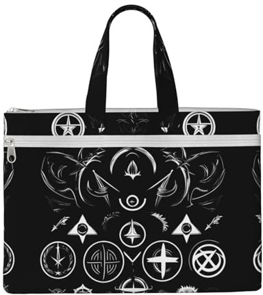 SDEGTHO Supernatural Symbols Black Zippered Document Bag With Handle For Carrying Paper Files Books Filing Folder