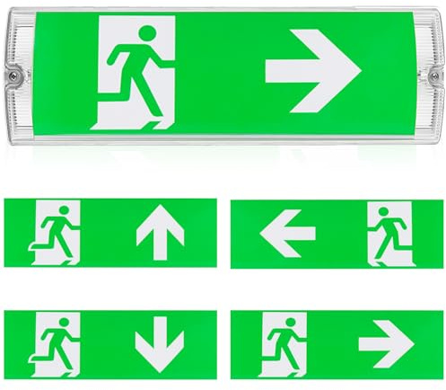 LED Notbeleuchtung, IP65 Dauerlicht LED Notleuchte, Fluchtwegleuchte, Notausgangsschild inkl mit Notstromakku 3H, 4 Notausgangspiktogramm, 100 Lampenperle Wasserdicht Notleuchte für Wandmontage