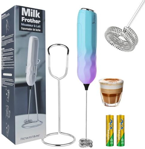 SUPRUS Ultra Schnelle Handheld Milch Schaumer Doppel Whisk mit Stand 2 Batterien Edelstahl für Lattes Cappuccino Matcha Heiße Schokolade Kaffeebar Zubehör Küche Gadgets Geschenk