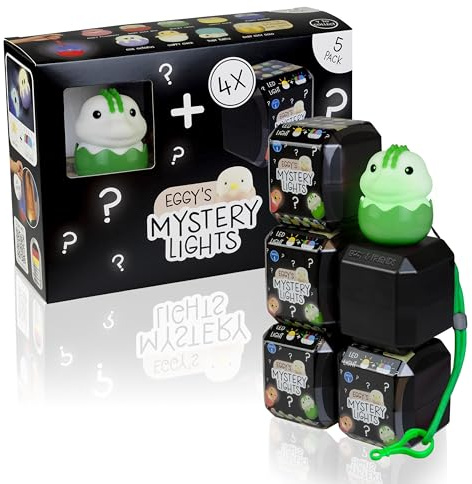 MegaLight Blind Box Mini luci notturne per Bambini | Confezione da 5 | Rocky Croc + 4 su 9 a Caso | Regolabili in Modo Continuo | con Ciondolo | 4 Diversi Colori di Luce | EGGY'S Mystery Lights