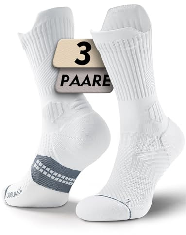 Juclise Calcétines de Compresión para Running Hombre Bambú Viscosa Coolmax® • Transpiración Activa Antirozaduras • Trekking/Gimnasio (FR/ES, Números, 42, 47, Regular, Regular, Blanco)