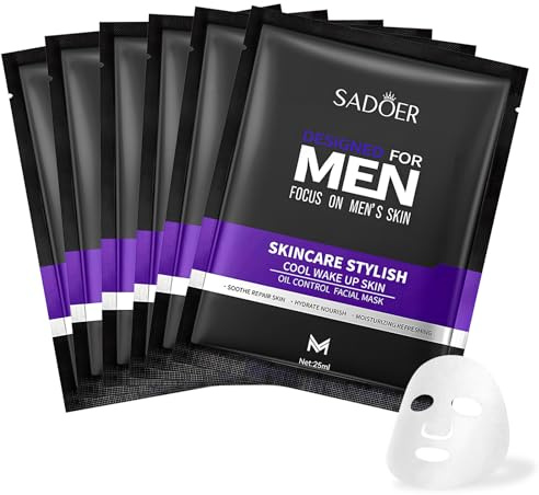 6 Stück Gesichtsmaske Männer, Men Expert Tuchmasken, Belebende Cremige Gesichtsmaske, Gesichtspflege Geschenkset für Herren, Feuchtigkeitsspendend – Straffend – Erfrischend - Müdigkeit Reduzierend