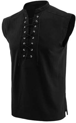 Generisch Vêtements médiévaux pour homme Cravate sans manches Col montant C Ollar Chemise Gilet Gothique Mode Casual Top Gilet