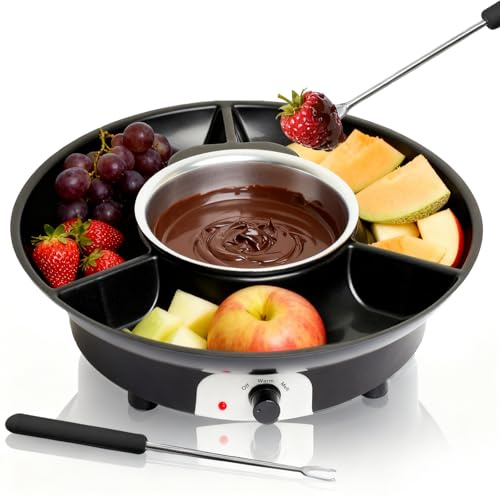 Set elettrico per fonduta al cioccolato (260 ml) con 4 forchette, 2 livelli di temperatura, ciotola antiaderente e rimovibile per sciogliere il cioccolato e busta