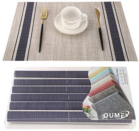 OUME Manteles Individuales de Mesa Lavable Antimanchas Antideslizante Resistente Al Calor PVC Vinilo Salvamanteles Individuales