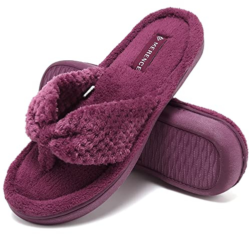 CIOR Women's Cozy Memory Foam Spa Thong Flip Flops House Indoor Slippers Plush Gridding Velvet Lining Clog Style-U1MTW017-Purple -40-41