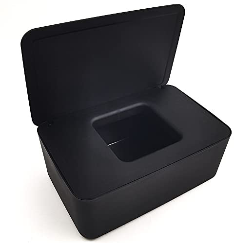 Feuchttücherbox，Baby Tücher Fall Kunststoff Feuchttücher Spender Aufbewahrungsbox für Feuchttücher Serviettenbox mit Deckel，für Zuhause und Büro (Black)