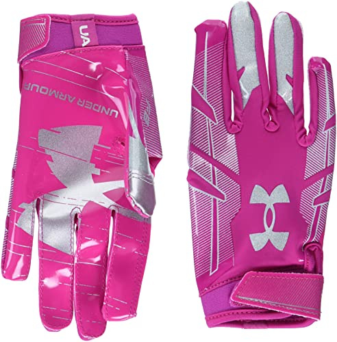 Under Armour Boys' F8 Football Gloves , Tropic Pink (654)/Metallic Silver , Youth Medium