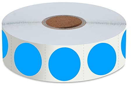 1500 pegatinas de codificación de colores redondas azules, Etiquetas de inventario de puntos circulares con línea de perforación en rollo (2,5 cm de diámetro)
