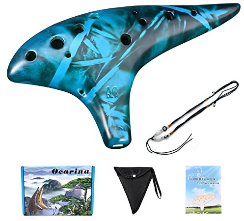 LIEKE Ocarina,Okarina 12 Loch Alto C Stroh geräuchert Keramik Okarinas, Musikinstrument, Geschenk für Kinder Erwachsene mit Songbook Halsband Tasche