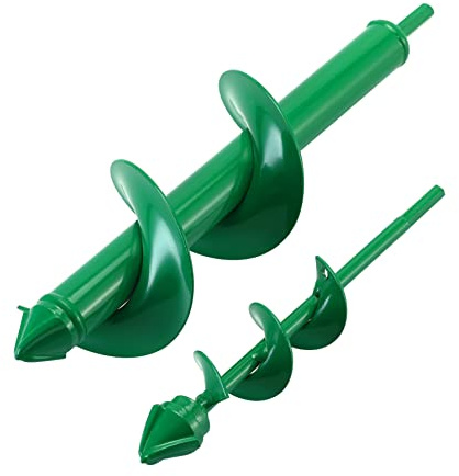 VUDECO Garden Auger Drill Bit for Cordless Drill - 2 PCS, Bulb Planter Tool, Spiral Drill Bit, Earth Planting Auger - Green