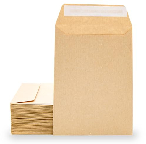 Sobres de Papel Kraft con Tira de Silicona para Invitaciones o Bolsitas de regalo de invitados en Bodas, Comuniones o Bautizos. Sobres para joyas o semillas - Ofituria (100 sobres, 100 x 145 mm)