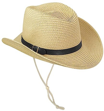 Xiuyer Cowboyhut Strohhut Damen Herren Sonnenhut Sommer Strandhut Westernhut Panama Hut Unisex Cowboy Hut Faltbar Strohhut Krempe Sommerhut (Beige)