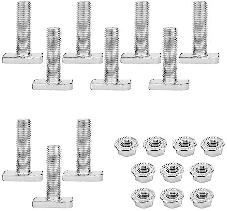 Vordpe 10 tornillos en T de cabeza de martillo, M10 x 25 mm, acero inoxidable A2-70 fotovoltaico, con tuerca de brida, para riel solar de invernadero de perfil de aluminio fotovoltaico