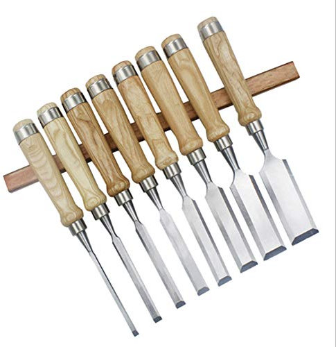 Samnuerly Carbon Steel Carving Firmer Gouge Wood Chisel Set DIY Woodworking Handle Carpentry Tools Pack of 8 pcs