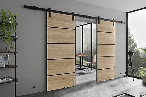 KIER FURNITURE AURA DUO PLUS Schiebetüren – Schiebetür Komplettset Schiene Komplettset Mit Tür – Zimmertüren Mit Zarge Komplett - B212xH205xT1,6 cm - Sonoma-Eiche