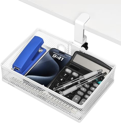 DramLan Organizer da scrivania, girevole a 360°, nascosto sotto il cassetto della scrivania, organizer da scrivania con morsetto, grande capacità, per casa e ufficio (colore bianco stile 2)