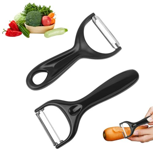2 Pezzi Pelapatate Professionale,Pelatrice per Ortaggi E Frutta A Forma Di Y,Lame Rotanti E Affilate In Acciaio Inossidabile,Pelapatate Universale per Patate e Verdura Frutta(Nero)