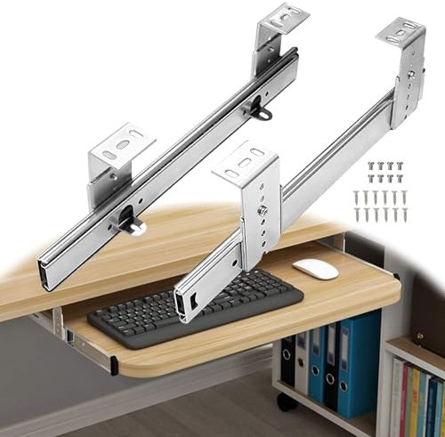 Under Desk Keyword Shelf Runners Guides, Under Table Drawer Slides with Install Screws, Under Table Pull-Out Shelf Slides, Under Desk Sliding Tray Rails, 1-Pair, Support 60kg
