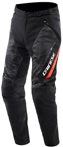 Dainese - Drake 2 Super Air Tex Pants, Pantaloni da Moto Ventilati, in Tessuto, per Stagione Estiva, con Protezioni Removibili, Man, Nero/Antracite/Rosso-Fluo, 46