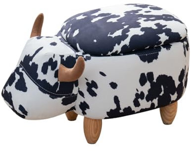 SVITA Tierhocker mit Stauraum Kinderhocker Ordnungshelfer Sitzhocker Polster mit Holzbeinen Kinderzimmer Deko Sitzbox Tier-Motiv Kuh