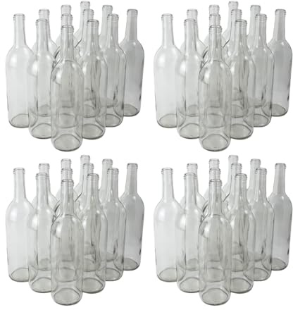 FastRack - 750ml Clear Bordeaux Wine Bottles (Pack of 48) | W5 Clear/Flint Flat-Bottomed Cork Top Liquor Bottles | 750 ml Glass Bottle for Wine Making | 4 Cases of 12 - NO CORKS INCLUDED