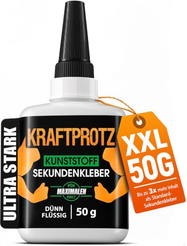 Colla istantanea extra liquida per plastica – KRAFTPROTZ XXL 50 g – trasparente, impermeabile, ultra penetrante – punta anti-secco – adesivo per ABS, acrilico, modellismo e microfessure