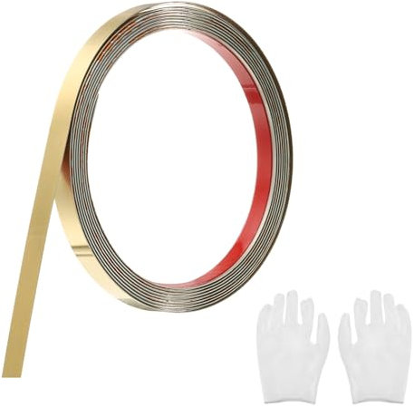 QUARKZMAN Baguette de Moulure Murale Auto-Adhésive en Acier Inoxydable, Finition Dorée Brossée à Coller, avec Gants, Moulure Décorative pour Miroir Mural, 0,4 x 9,8 Pieds