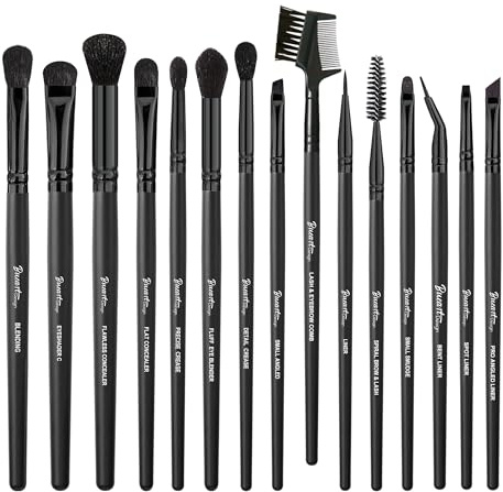Bueart Design 15Pcs Professional Eyeshadow Brush Set For Eye makeup Blending,Brow grooming,Concealing,eyeshader, With premium ultra soft synthetic vegan Hair