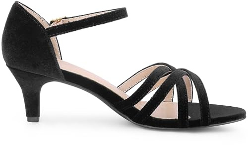 Perphy Women Velvet Strappy Open Toe Kitten Heels Dance Sandals | 2.4-inch block heels. Cushioned insole. Party, wedding, nightclub. ABS heel construction. Open toe. Strappy design