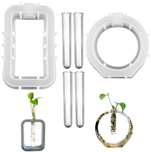 2 Stück Silikonform Vase mit 4 Stück Acryl Reagenzgläsern DIY Gießform Blumenvase Hydrokulturpflanzen Silikonform Vase Epoxidharz Formen für Hydroponik Pflanzen Stecklinge Vasenherstellung Dekoration