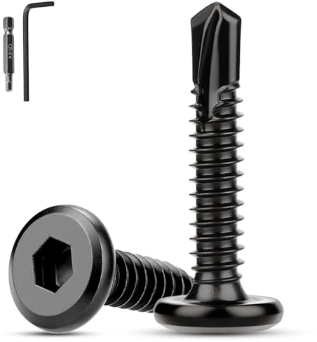 XRXYMQ 60 Pièces Vis Autotaraudeuses Acier Inoxydable M5.5x32 mm Vis à Tôle Autotaraudeuses 410 à Six Pans Creux Autoforeuses Noires avec Tournevis Clé Allen