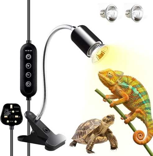 NANEEZOO Tortoise Heat Lamp - Reptile Heat Lamp with Cycle Timer, 360° Rotatable E27 UVA UVB Basking Light for Turtle, Snake, Chameleon, Lizar, 25W 2 Bulbs Includes
