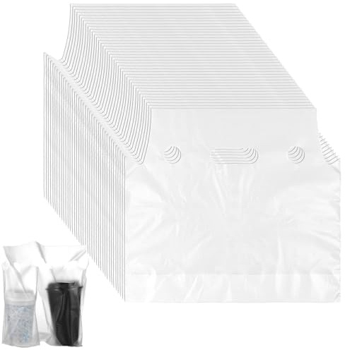 1000Pcs Handle Drink Bags, Double Cup Poly Drink Carrier Clear Plastic Cup Holder Bag for Delivery Take Out Cup Holder Beverage Coffee Juice, 11 x 12.2 Inch