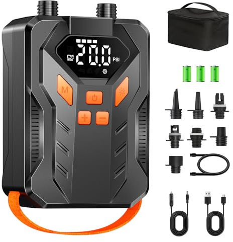 Electric High Pressure Paddle Board Pump 20PSI, Rechargeable SUP Air Pump, Dual-Stage Inflation & & Deflation, Auto-Off, 7 Nozzles, Portable Inflation for Boat, Tent, Kite, Surfing