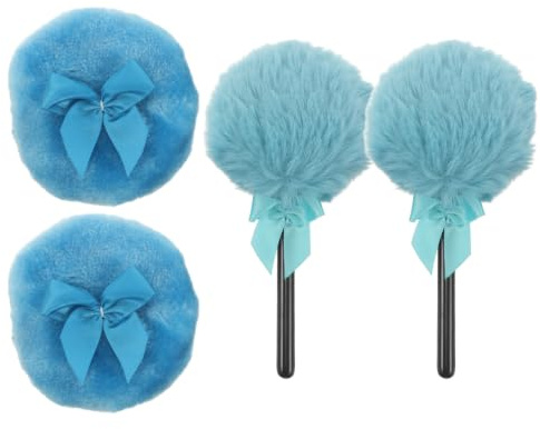 VALICLUD 4 st. puderpuffar - blå fluffig sminkpuff med klubba och rosett - söt mjuk älvdesign för talk eller fixeringspuder