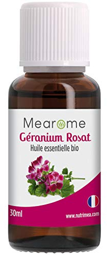 Huile Essentielle de GERANIUM ROSAT BIO - Pelargonium Asperum - Distillée en FRANCE - Mearome - 30 ml - 100% Pure et Naturelle, HEBBD, HECT