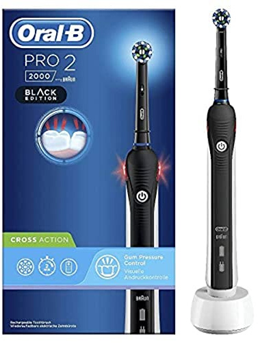Oral-B PRO 2 CrossAction Cepillo de Dientes Eléctrico con Mango Recargable, Tecnología Braun y 1 Cabezal de Recambio, Temporizador y Control de Presión, 2000 - Negro