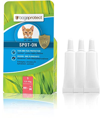 bogaprotect SPOT ON für Katzen - Zecken und Flohmittel Katzen - 1.5-4 kg - Mittel gegen Katzenflöhe & Zecken - Katzen Flohmittel - UBO0355 - Vorrat für 12 Wochen