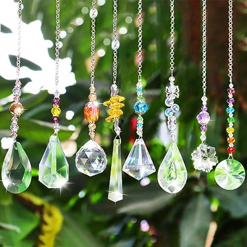 8 Pièces Attrape-Soleil en Cristal, Pendentif Prisme, Suncatcher pour la Décoration, Ornement Capteur, Arc-en-Ciel Suspendu pour Fenêtre Maison du Jardin