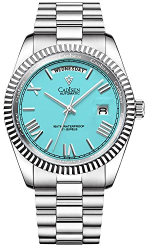 CADISEN Automatik Uhr Herren MIYOTA 8285 Mechanische Automatikuhr Saphirglas Und Edelstahlarmband Uhr (hellblau)