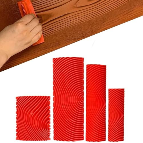 Modèles Outil de Peinture Grain Bois,Outil de Grain de Bois en Caoutchouc,Outil à Grain de Bois,Il est utilisé pour les murs de bricolage et le sol est décoré avec un grain d’imitation bois,4 pcs