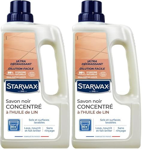 STARWAX - Savon Noir Concentré à l'Huile de Lin Pour Sols Intérieurs - Nettoie, Nourrit et Protège - 99% d'Ingrédients d'Origine Naturelle - Fabriqué en France - 1 L - 50m² (Lot de 2)