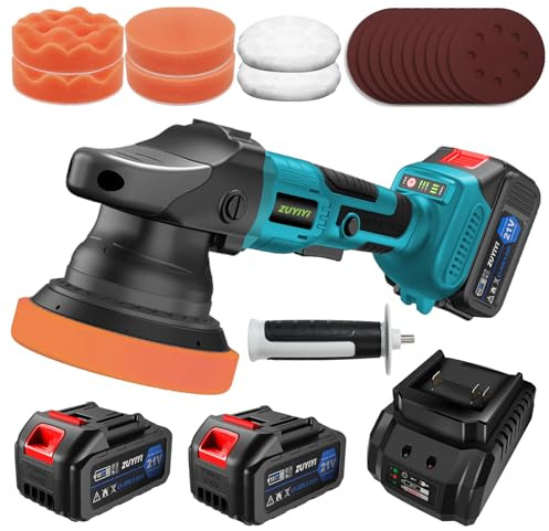 ZUYIYI Cordless Buffer Polisher w/ 2× 3.0Ah Batteries, 5 Inch Portable Orbital Polisher Machine, 3 Variable Speed, Car Buffer Waxer Kit for Car Boat Detailing, Polishing, Scratch Removing