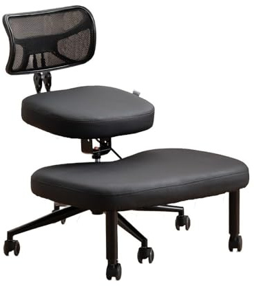 YOOTMEEN Cross Legged Chair with Wheels,Versatile Kneeling Chair with Back Support, Adjustable Stool with Angled Seat for Better Posture,Thick Comfortable Cushions,Black